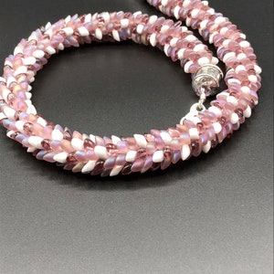 Lilac & white glass seed beads Kumihimo Beaded Necklace braided 17 18 20 adjustable image 1