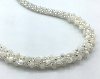 White & silver w/ white mother-of-pearl - Kumihimo Necklace
