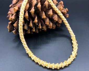 Butter yellow, gold & cream w/ calcite - Kumihimo Beaded Necklace Glass Seed Beads - braided - 17" - 18" - 20" adjustable