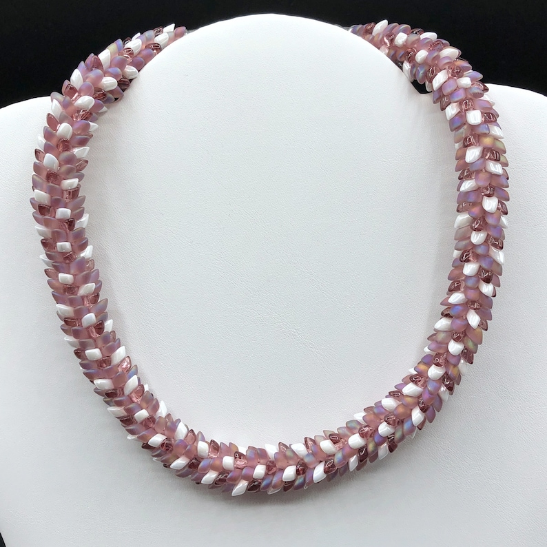 Lilac & white glass seed beads Kumihimo Beaded Necklace braided 17 18 20 adjustable image 3