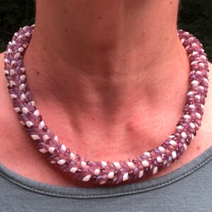 Lilac & white glass seed beads Kumihimo Beaded Necklace braided 17 18 20 adjustable image 7