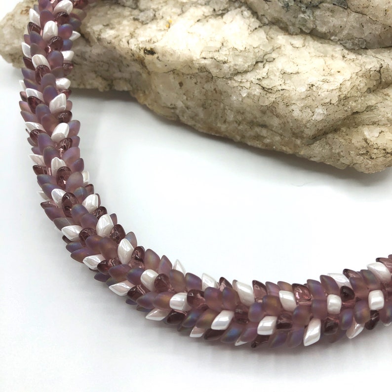 Lilac & white glass seed beads Kumihimo Beaded Necklace braided 17 18 20 adjustable image 4