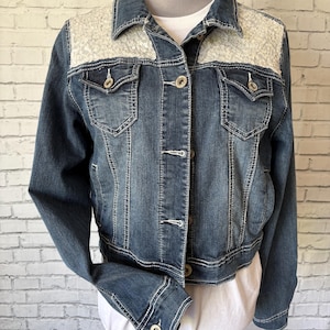 Upcycled Denim Jacket Decorated with White Sequins
