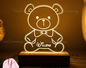 Personalisierte Teddy Bär Nachtlicht, Name Kinderzimmer Nachtlicht, Teddy LED Lampe, Geburtstagsgeschenk, Neugeborenen Geschenk, Geschenk für Sohn