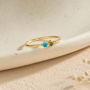 Personalisierter Geburtssteinring, Ring-Kombination, 3 mm Zirkonia-Steine, zierlicher Ring, minimalistischer Alltagsring, Geburtstagsgeschenk, Geschenk für Mütter, Geschenk für sie