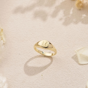 Personlig signetring, graverad oval ring med ädelstenar, minimalistiska initialsmycken, present till henne, present till honom