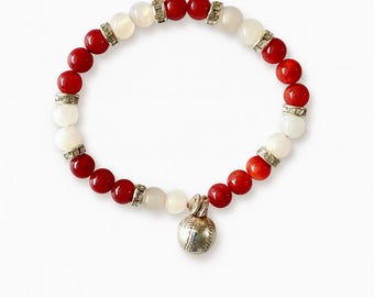 LA Angels Baseball Bracelet • Gemstone Beads • Custom Size • Silver Baseball Charm • LA Angels of Anaheim Fan Gift