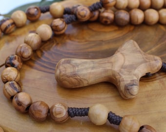 Get Two of The 7-8mm Beads Rosaries, Olive Wood Cross Beaded Necklace, Prayer Beads, Holy Land Gift for Her, Rosary Necklace Christian Gift