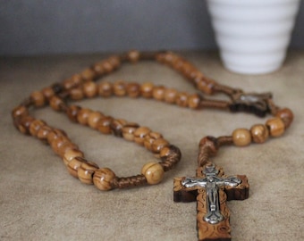 Set of Two 8-9mm Olive wood Beads Rosaries, Handmade Cross Necklace Rosary in the Holy Land, Catholic gift, 5 Decade Rosary Necklace