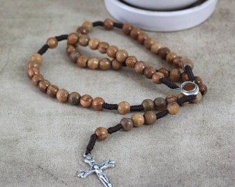 6-7mm Olive wood Beads Rosary, Handmade Cross Necklace Rosary in the Holy Land, Catholic gift, 5 Decade Rosary Necklace, Christian Gift