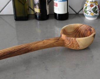 Handmade Olive Wood Soup Ladle: 12" Kitchen Serving Utensil
