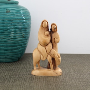 Handmade Olive Wood Holy Family Nativity Sculpture - Housewarming Gift