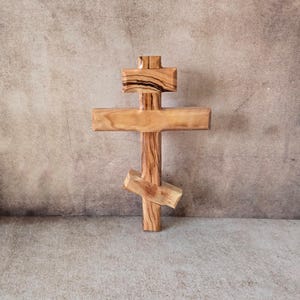 Hand Carved Olive Wood Orthodox Cross: Jerusalem Religious Decor (6&quot;)