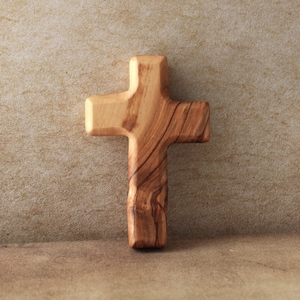 Handheld Olive Wood Cross: Christian Praying Gift from Holy Land (3.5&quot;)