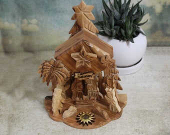 Handmade Olive Wood Musical Nativity Set Made in the Holy Land, Home Décor Nativity Christmas Scene Gift