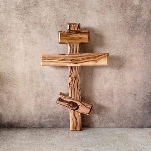 Hand Carved Olive Wood Orthodox Cross: Jerusalem Religious Decor (7.85&quot;)