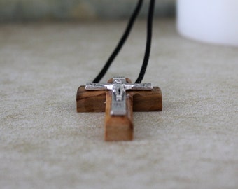 Handmade Olive Wood Crucifix Necklace: Jerusalem Holy Land Cross