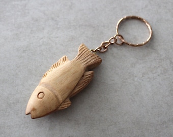 Pair of Handmade Olive Wood Fish Keychain: Jerusalem Carved Keyring
