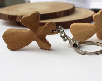 Portachiavi tau in legno di ulivo e cuoio (croce san francesco d'assisi) con preghiera italiano