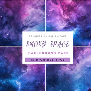 Smoky Space-achtergronden - 15 achtergronden met hoge resolutie, aquarelstijl, paars en blauw met fonkelende witte sterren, deep space-thema
