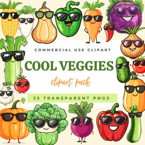Pack de cliparts légumes frais | 35 graphiques PNG transparents | Images amusantes de légumes | Illustrations kawaii | Images pour apprendre, cahier d'exercices pour enfants