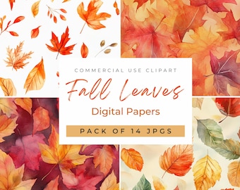 Fall Leaves Digital Papers: Autumn Backgrounds (14 JPGs)
