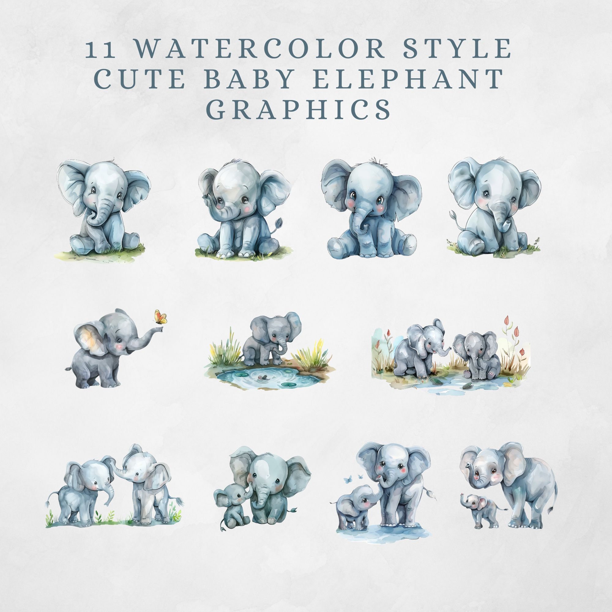 Cute Baby Elephant Clipart Pack 11 Transparent PNGS Plus BONUS ...