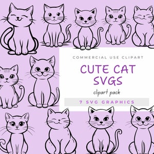 Cute Cat SVGs Clipart Pack Pack of 7 SVG Graphics Cat Silhouettes Cat Vector High Quality SVG Files
