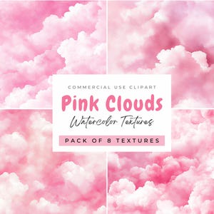 May include: A digital download of eight pink watercolor cloud textures. These textures are perfect for adding a dreamy and whimsical touch to your designs.