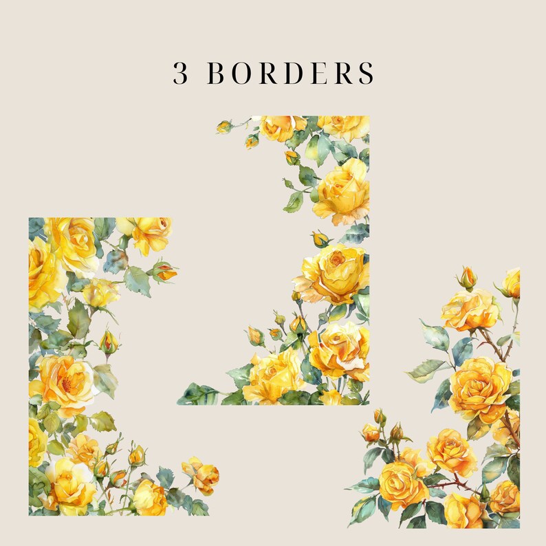 Soft Yellow Roses Border Watercolor Yellow Roses Clipart: Bouquets, Single Images & Borders ...