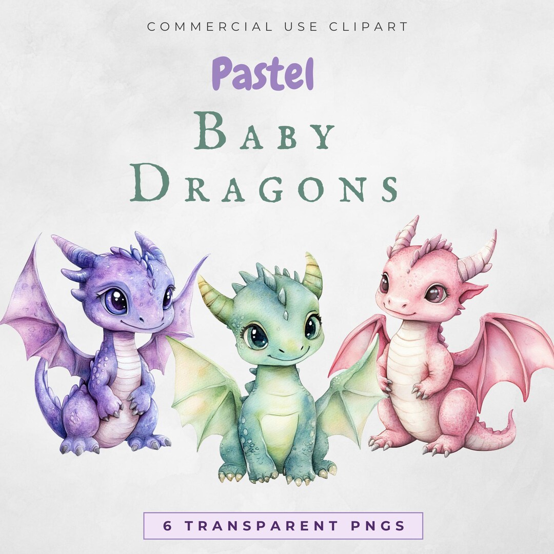 Pastel Baby Dragons Clipart Pack | Cute Fantasy PNG Transparent ...