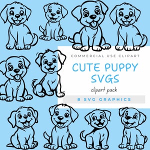 Cute Puppy SVGs Clipart Pack, Pack of 8 SVG Graphics Happy Dog Silhouettes Dog Vector High Quality Files