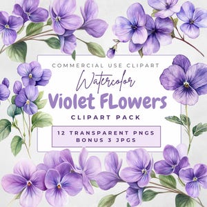 Schöne Aquarell violette Blumen Clipart Pack | Weiche lila Blumen | Natur Clipart | Transparenter Hintergrund PNG | 300 DPI Grafiken