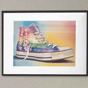 Retro  Converse High Tops Cherry Blossom Rainbow Colours, Digital Print Instant Download for Unique Fashion Style