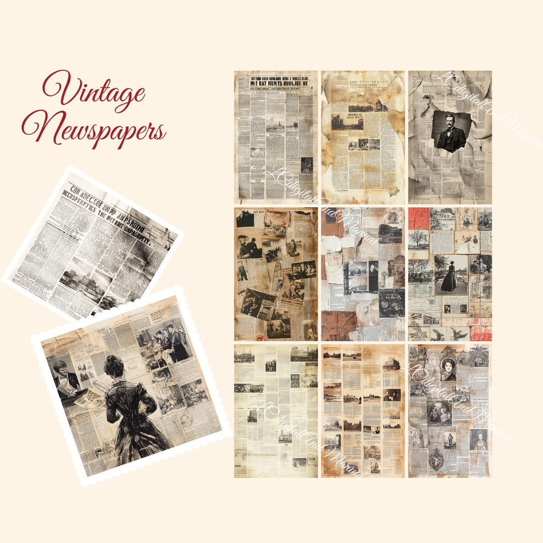 30 Vintage Newspapers Clipart Collection 34 Printable Files for DIY Stationery, Home Decor ...