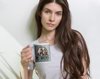 He-Brews White glossy mug