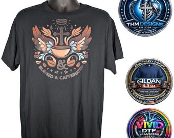 Camiseta cristiana con versículo bíblico "Bendito y con cafeína", regalo de fe, unisex, Gildan G500