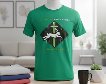 Camiseta cruzada Follow the White Rabbit • Camiseta gráfica Christian Matrix • Gildan 5000 Cotton