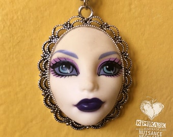 Monster High Barbie Doll Face Cameo Cabochon Relief Pendant Statement Adjustable Necklace 16-24 inches