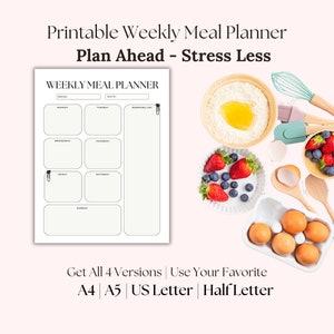 Planificador de comidas semanal minimalista imprimible con lista de compras Plantilla imprimible Plan de menú de 7 días Planificador de alimentos Salud y estado físico