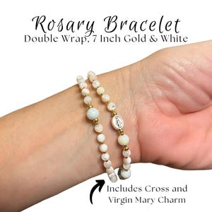 White Glass Bead Wrap Rosary Bracelet Gold Style Bead Gold Plated Beads Christian Rosary Bracelet For Her For Mom For Sister