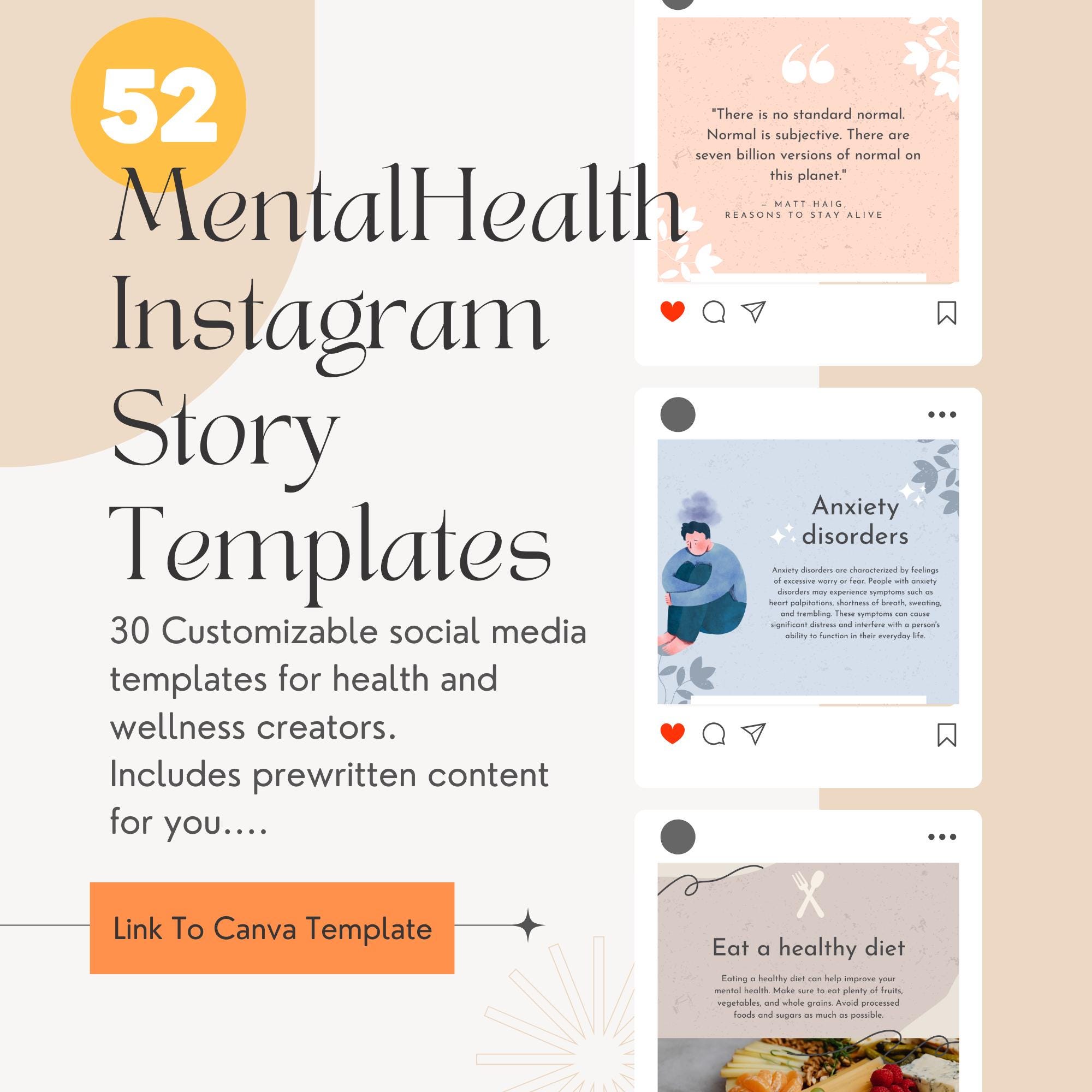 EDITABLE Instagram Post Templates for Mental Health and Wellness Quotes ...