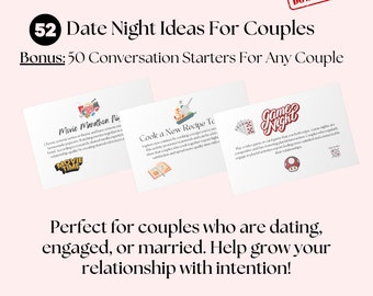 Date Night Ideen | 52 Karten zum Ausdrucken + 50 Gesprächsstarter (Digitaler Download)