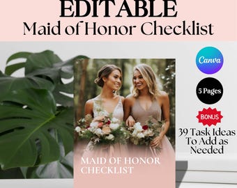 Redigerbar brudtärneplanerare, checklista för brudtärneuppgifter (Canva-mall)