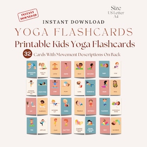Toddler Montessori Printable Yoga Flashcards For Kids Easy Yoga Flashcards Yoga Gift For Kids Printable Yoga Poses For Homeschool Kids Yoga