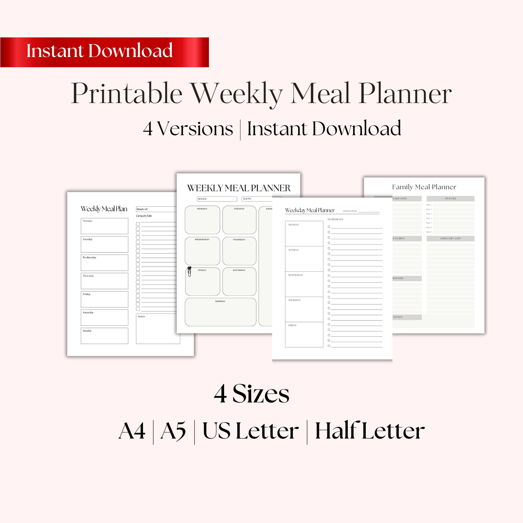 Minimalist Weekly Meal Planner With Grocery List (printable) - Etsy