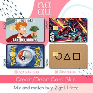 Aangepaste creditcardskin | Anime Debit Card Sticker | Vinyl kaart wikkel | Waterdichte kaartsticker | Unieke portemonnee-accessoirecatalogus DEEL 1