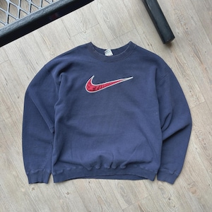 VINTAGE 90s | NIKE Big Swoosh Crewneck Sweater sz L/XL