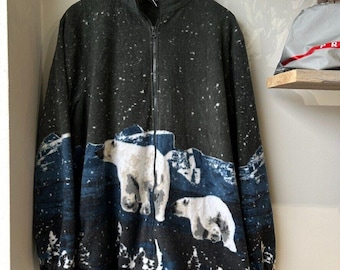 ANCIENNE années 90 | Pull zippé en polaire à imprimé ours polaires, taille L-XL