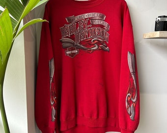 VINTAGE | Harley Davidson Biker Red Crewneck Sweater sz XL Adult